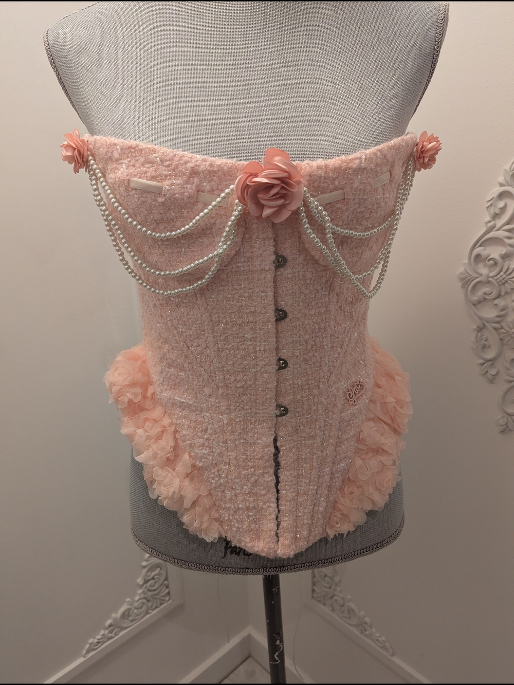 Lacemade Pink Floral Pearl-Trim Corset